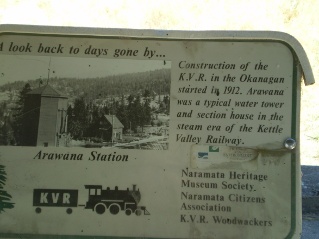 Information board about Arawana Station, Kettle Valley Railway Penticton to Naramata, 2011-08.